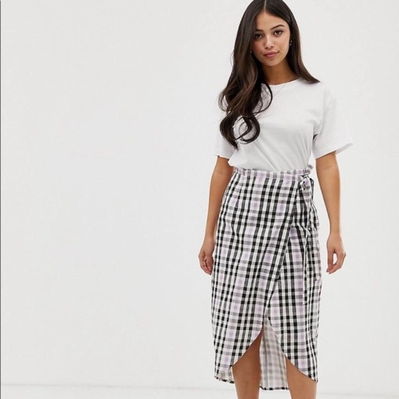 ASOS Gingham Midi Wrap Skirt - Picture 2 of 9